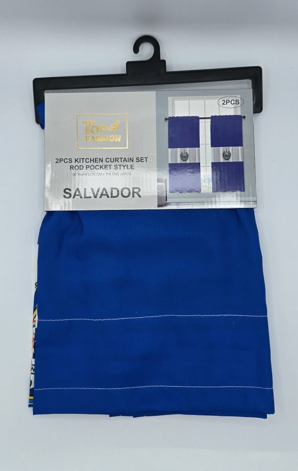 Set de cortinas con diseño de El Salvador 30"Wx45"L (76 CMX 114 CM) 2 PCS