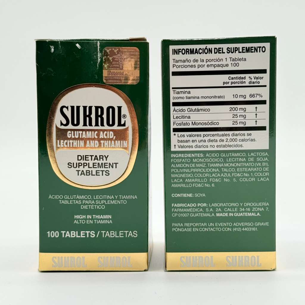 Sukrol Glutamic Acid, Lecithin & Thiamin – 100 Tabletas